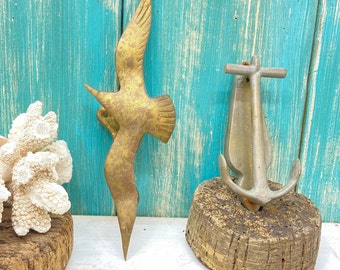 Vintage Beach House Door Knocker, Tarnished Nautical Metal Anchor OR Brass Seagull, Coastal Home Decor at CastawaysHall