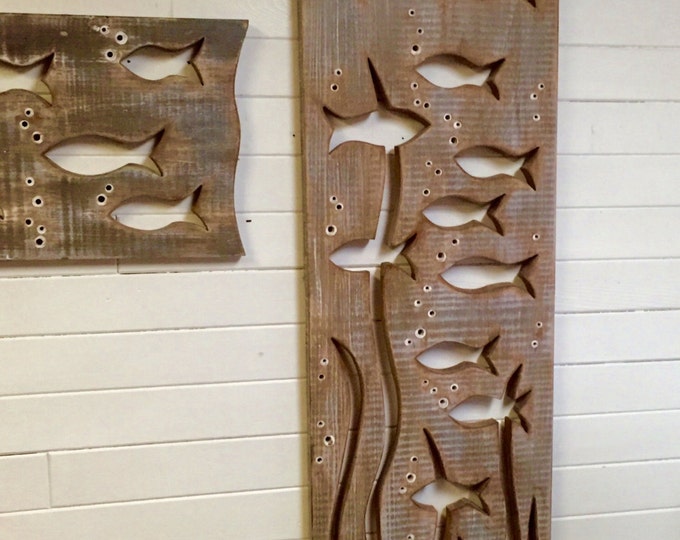 School of Fish Wood Art Sign Panel Vertical Large Driftwood Colours ...