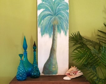 Original Palm Tree Painting by Jill Hall of CastawaysHall, Fine Art Palmetto Painting, Turquoise Tropical Wall Art, Beach House Style Decor