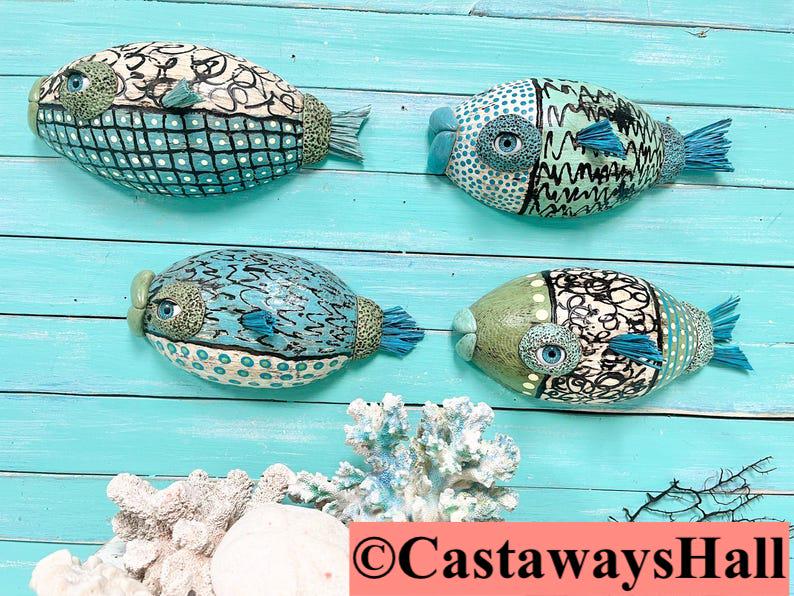 Painted Wood Fish Wall Art: Eclectic Coastal Decor by CastawaysHall