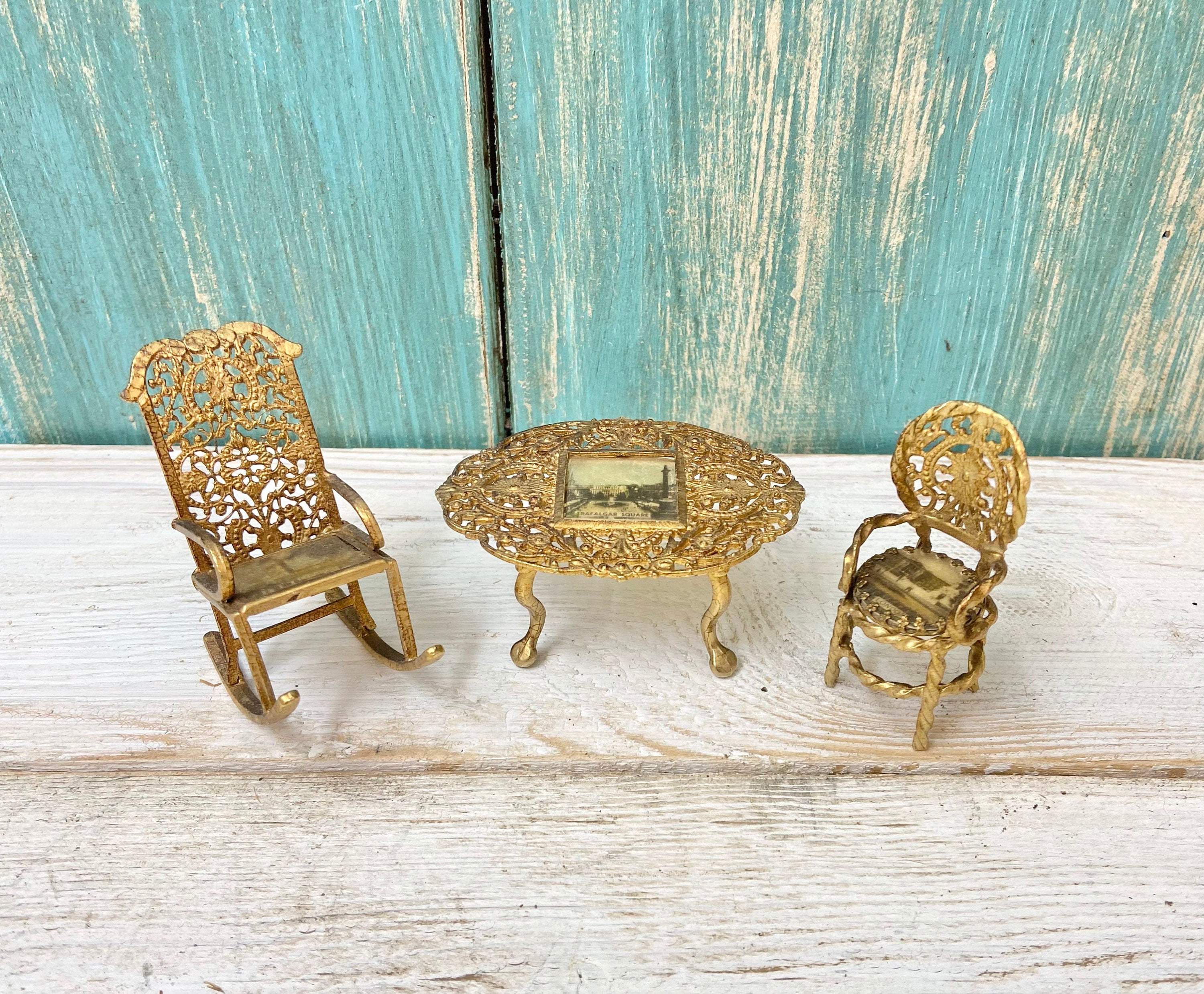 Buy Vintage Gold Miniature Filigree Dollhouse Furniture Antique