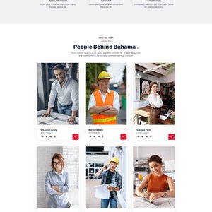 May include: A website design featuring the "bahama" logo, with sections for "Our Team," "Take Your Business To A Better Space," and "People Behind Bahama." Includes team member photos and contact forms.
