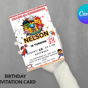 Invitación para el 12.º cumpleaños de Nelson / Invitación para fiesta de cumpleaños de niño preadolescente / Descarga digital editable / Tarjeta de invitación imprimible para niños de 12 años