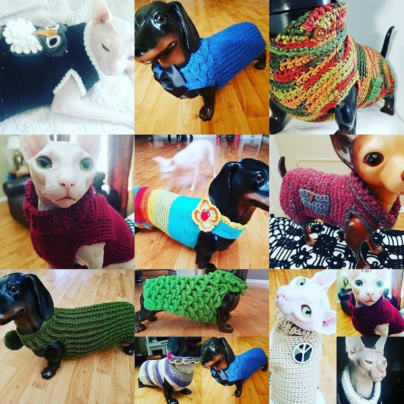 Doxie dog sweatersSphinx cat sweaters.
