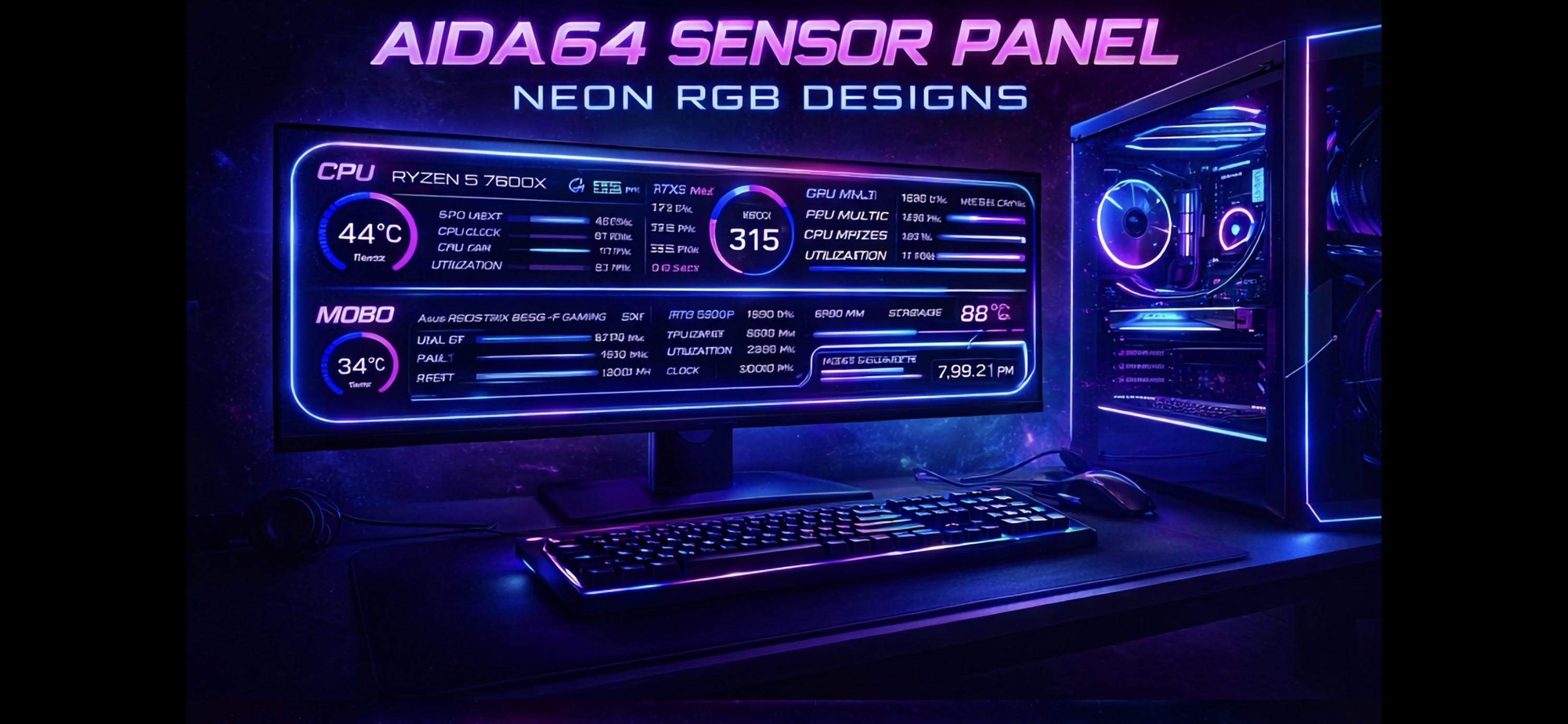 AIDA64 Sensor Panel | Gaming PC Monitor Theme | Cpu, GPU Temp Display ...