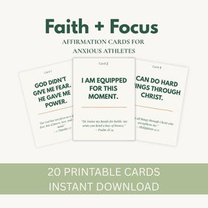 Fé + Foco: Cartões de Afirmações Cristãs para Atletas com Ansiedade | Cartões com Versículos Bíblicos para Imprimir | Esportes + Motivação Espiritual