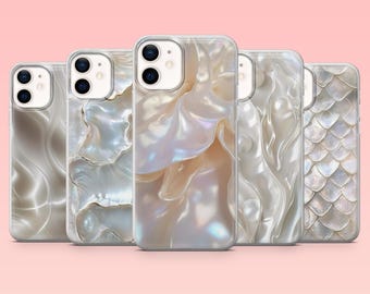 Pearl Phone Case Elegant Iridescent Cover for iPhone 16 Pro, 15, 14, 13, 12, Samsung S25+, S24FE, S23, S22, A16, A55, A2, Pixel 9