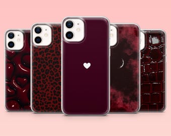 Dark Red Phone Case Burgundy Red Aesthetic Cover for iPhone 16 Pro, 15, 14, 13, 12, Samsung S25+, S24FE, S23, S22, A16, A55, A2, Pixel 9