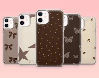 Brown Phone Case Simple Aesthetic Cover for iPhone 16 Pro, 15, 14, 13, 12, Samsung S25+, S24FE, S23, S22, A16, A55, A2, Pixel 9