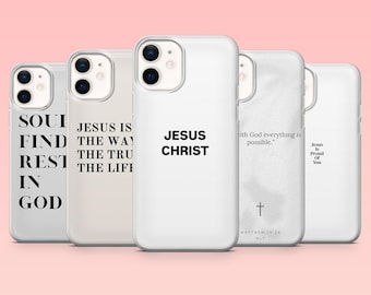 Capa de celular cristã com versículos bíblicos de Jesus para iPhone 16 Pro, 15, 14, 13, 12, Samsung S25+, S24FE, S23, S22, A16, A55, A2, Pixel