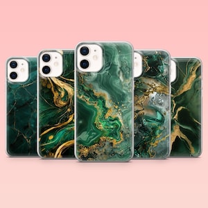 Green Marble Phone Case Marmoreal Pearl Cover for iPhone 16 Pro, 15, 14, 13, 12, Samsung S25+, S24FE, S23, S22, A16, A55, A25, Pixel 9