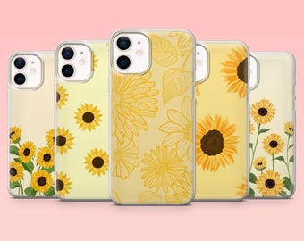 Funda de teléfono con diseño de girasol y flores amarillas para iPhone 16 Pro, 15, 14, 13, 12, Samsung S25+, S24FE, S23, S22, A16, A55, A2, Pixel 9