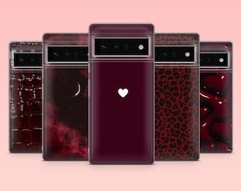 Burgundy Red Phone Case Minimalist Simple Cover for Google Pixel 10, 10 Pro, 9 Pro, 8A, 8, 7A, 6A, Samsung S25, S24 FE, S23, A16, A36, iPhon