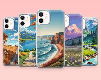 Querformat Handyhülle Wanderlust Mountain Cover, passend für iPhone 16 Pro, 15, 14, 13, 12, Samsung S25+, S24FE, S23, S22, A16, A55, A2, Pixel 9