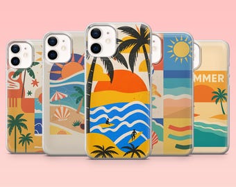 Summer Phone Case Tropical Beach Palms Cover for iPhone 16 Pro, 15, 14, 13, 12, Samsung S25+, S24FE, S23, S22, A16, A55, A2