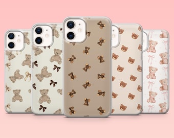 Cute Bear Phone Case Kawaii Teddy Bear Cover for iPhone 16 Pro, 15, 14, 13, 12, Samsung S25+, S24FE, S23, S22, A16, A55, A2, Pixel