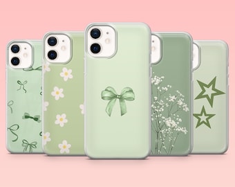 Sage Green Phone Case Minimalist Floral Cover for iPhone 16 Pro, 15, 14, 13, 12, Samsung S25+, S24FE, S23, S22, A16, A55, A2, Pixel 9