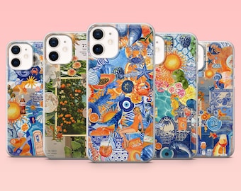 Beach Phone Case Orange Drink Summer Cover for iPhone 16 Pro, 15, 14, 13, 12, Samsung S25+, S24FE, S23, S22, A16, A55, A2, Pixel 9