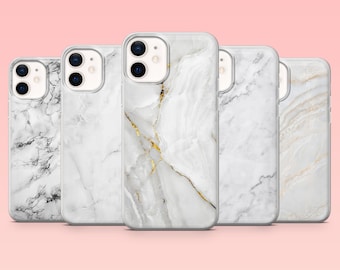 White Marble Handyhülle aus Marmor in Steinoptik, für iPhone 16 Pro, 15, 14, 13, 12, Samsung S25+, S24FE, S23, S22, A16, A55, A25, Pixel 9