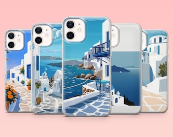 Santorini Phone Case Greece Mediterranean Cover for iPhone 16 Pro, 15, 14, 13, 12, Samsung S25+, S24FE, S23, S22, A16, A55, A2, Pixel 9