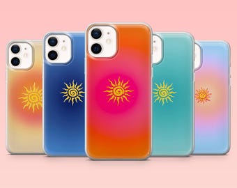 Funda de teléfono con diseño de sol bohemio y degradado para iPhone 16 Pro, 15, 14, 13, 12, Samsung S25+, S24FE, S23, S22, A16, A55, A2, Pixel 9