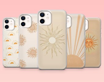 Funda Boho Sun en beige para iPhone 16 Pro, 15, 14, 13, 12, Samsung S25+, S24FE, S23, S22, A16, A55, A2, Pixel 9