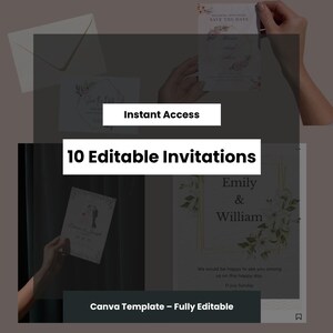 Conjunto de 10 Convites Florais Editáveis em Tons de Rosa – Download Imediato via Canva | Arquivo Digital Imprimível