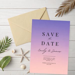 Cartão Save the Date Lavanda Creme • Modelo Canva Editável • Download Instantâneo