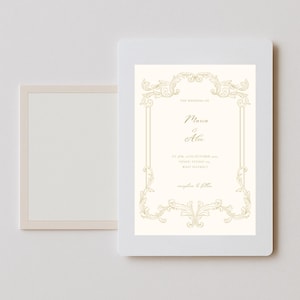 Faire-part de mariage vintage couleur crème avec cadre doré | Modèle Canva élégant et modifiable | Téléchargement numérique instantané