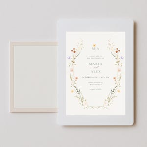 Faire-part de mariage minimaliste inspiré des marguerites | Modèle Canva floral simple | Téléchargement numérique élégant et modifiable