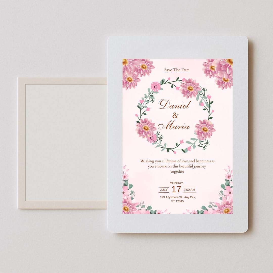 Elegant Pink Floral Wedding Invitation With Pink Background | Editable ...