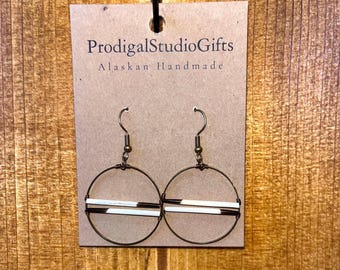 Handcrafted Alaskan Porcupine Quill Earrings-Bronze Hoop