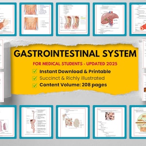 Gastrointestinal System Notes | 210 Pages | Anatomy Physiology Pathology | Med School Study Guide | GI Tract PDF | Printable Medical Notes