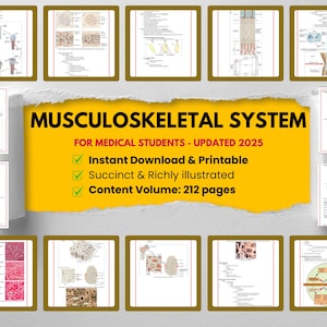 Musculoskeletal System Notes PDF | 212 Pages  | Anatomy, Physiology, Pathology & Biomechanics | Med Student, USMLE, Nursing Study Guide