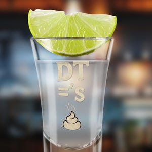 Funny Shot Glass for Parties, DT&#39;s Drinking Glass, Humor Gift for Friends, Bachelorette or Birthday Celebration, Barware