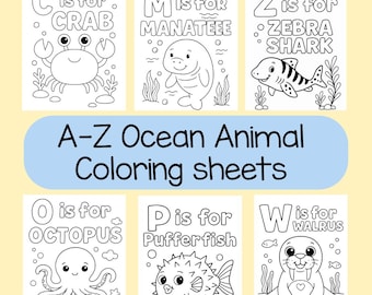 Ocean Tier ABC Malvorlagen | A – Z Meerestiere Printable für Kinder | Lernaktivität für die Vorschule