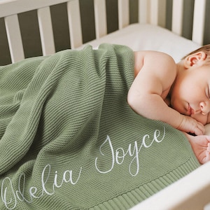 Personalized Knit Baby Blanket,Custom Embroidered Baby Blanket for Boy/Girl,Soft Cotton Knit Baby Blanket,Newborn Blanket,Baby Shower Gift
