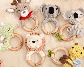 Sonajero personalizado para bebé, regalo personalizado para baby shower, juguete artesanal para recién nacido, regalos de Navidad, sonajero con nombre grabado, regalo para recién nacido, regalo para bebé