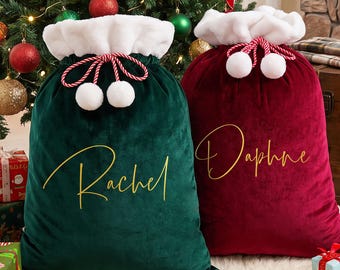 Grand sac de Noël en velours personnalisé, sacs de Noël familiaux avec nom, sac cadeau pour les fêtes, cadeau de Noël, Père Noël pour enfants