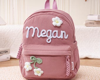 Mochila de pana personalizada, mochila escolar para niños pequeños con nombre personalizado, mochila de pana para niños, regalos para la vuelta al cole.