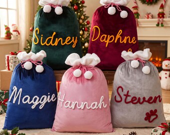 Grand sac de Noël en velours personnalisé, sacs de Noël familiaux, sac cadeau de Noël