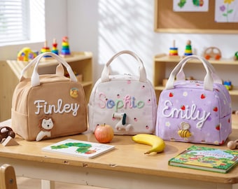 Sac à lunch enfant en velours côtelé personnalisé, boîte à lunch crochetée sur mesure, cadeau de rentrée scolaire