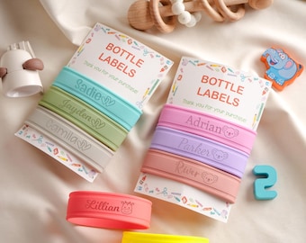 Lot de 3 étiquettes de bouteilles en silicone personnalisées, prénoms gravés pour enfants, rentrée des classes