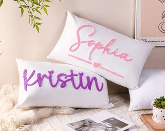 Coussin personnalisé avec prénom brodé, Coussin décoratif personnalisé, Coussin décoratif perforé, Cadeaux de Noël, Cadeau d'anniversaire, Cadeau pour elle