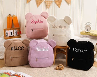 Sac à dos personnalisé avec ours en velours côtelé, nom personnalisé avec broderie, sac pour tout-petit