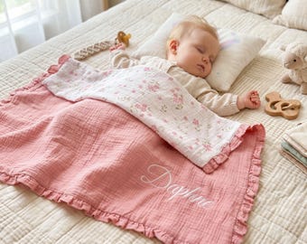 Couverture bébé personnalisée avec prénom, couverture en mousseline brodée sur mesure, linge de lit pour tout-petit, cadeau de naissance