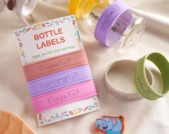 Personalized Silicone Bottle Labels, Engraved Name Bands, Kids Water Bottle Tags, Back to School
