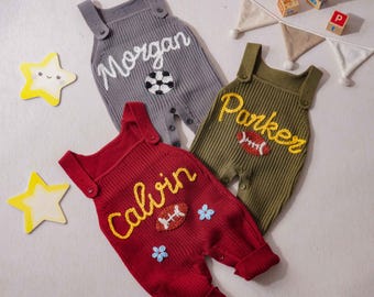 Tenue de football personnalisée pour bébé, salopette tricotée avec prénom, barboteuse, cadeau d'anniversaire pour filles et garçons