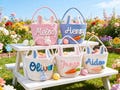 Personalized Easter Basket,Custom Name Basket for Kids,Easter Gift for Kids,Easter Egg Hunt Gift Basket,Rope Cotton Baby Basket,Bunny Basket