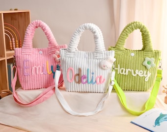 Custom Corduroy Crossbody Bag, Personalized Name Kids Bag, Children's Birthday Gift